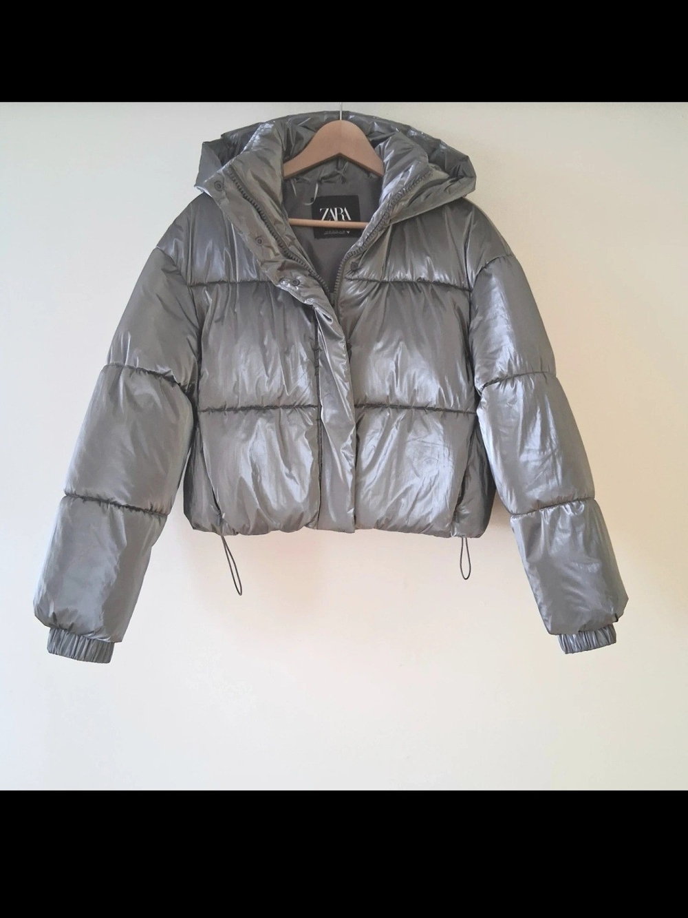 Zara Silver Puffer Sz S/M